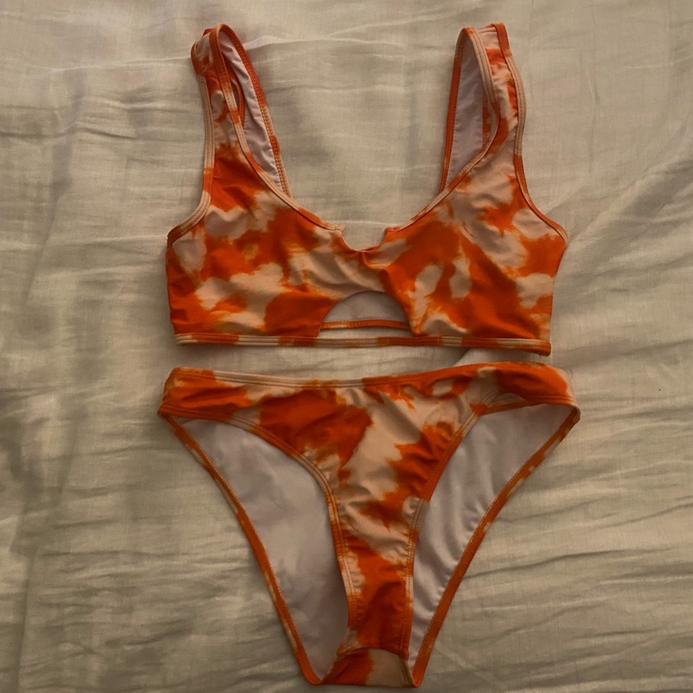 Orange Tie-Dye Cutout Bikini